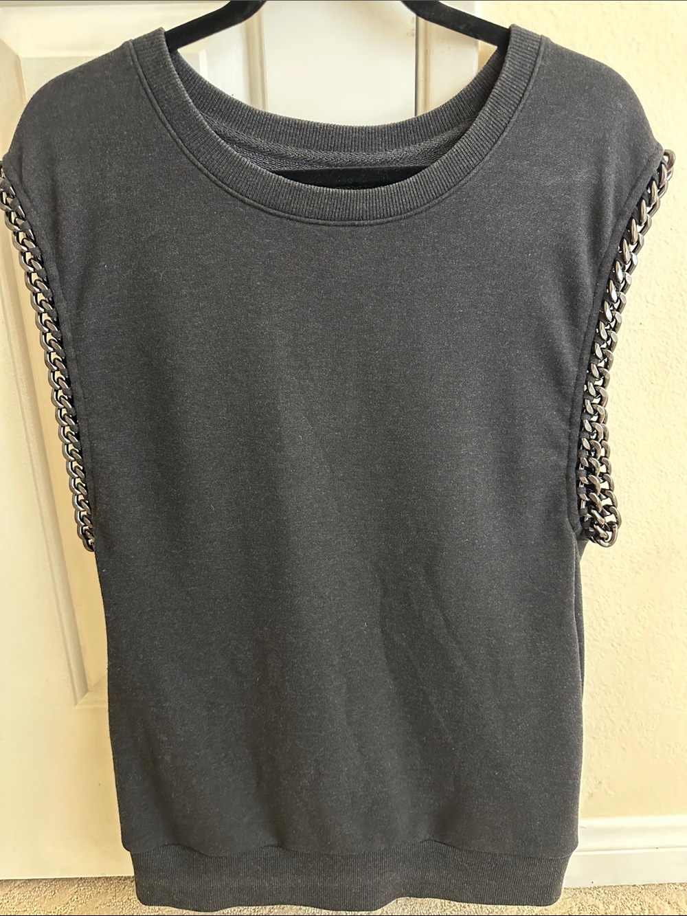 AllSaints Black Chain-Trim Sleeveless Sweatshirt Tank with pockets